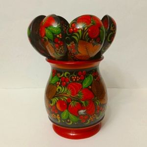 Vintage Russian  Toleware Jug and spoon set